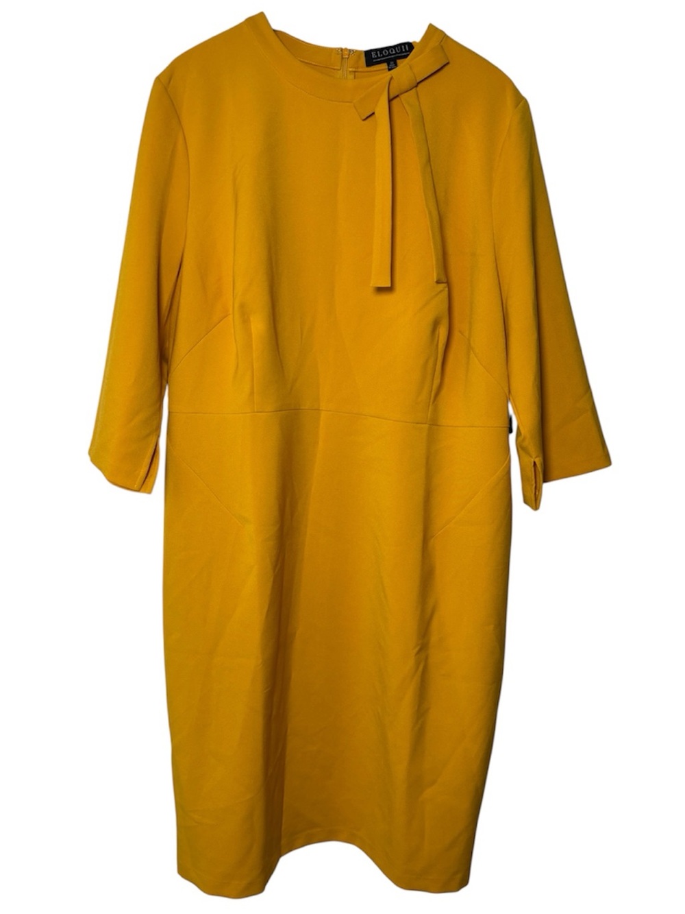 NEW Eloquii Knee Length Sheath Dress Size 22 Bow Mustard Yellow Event Cocktail